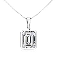 Natural Diamond Emerald-Cut Pendant Necklace for Women in 14K Solid Gold/Platinum