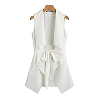 BOBONI Women's Jackets Autumn Draped Collar Self Belted Vest Lightweight Fashion (Color : White, Size : Medium)