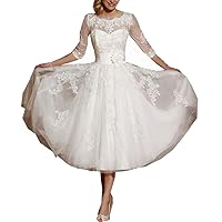 Lorderqueen Short A-line Wedding Dresses 3/4 Lace Bridal Gowns School Prom Dress Ball Gown