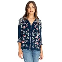 Johnny Was Women's Rayon Blue Printed Buttondown Top