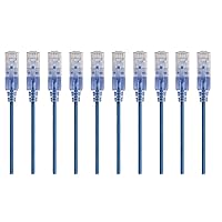 Monoprice Cat6A Ethernet Patch Cable - Snagless RJ45, 550Mhz, 10G, UTP, Pure Bare Copper Wire, 30AWG, 10-Pack, 25 Feet, Blue - SlimRun Series