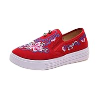 Women and Ladies Embroidery Casual Traveling Shoes Sneaker Canvas Flat Shoe Red
