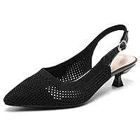 Women's Slingback Knitted Pumps Buckle Kitten Heel Pointed Toe Lace Pumps