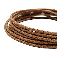 5 Yards 4mm Braided Leather Cords Round Leather Bolo Strap Distressed Tan