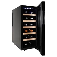 Koolatron Deluxe 12 Bottle Wine Cooler with Beech Wood Racks, Black, Thermoelectric Wine Fridge, 1 cu. ft. Freestanding Wine Refrigerator, Red, White and Sparkling Wine Storage for Kitchen or Home Bar