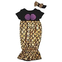 Petitebella Black Bodysuit Gold Mermaid Outfit Dress Nb-18m