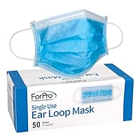 Single Use Ear Loop Mask, 3-Ply Disposable Non-Woven Face Mask, Latex-Free, Fiberglass-Free, Protects Against Pollen, Dust, 50-Count