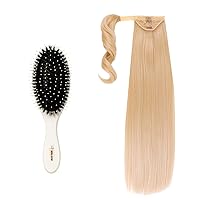 INH Hair Miya Ponytail Extension with Paddle Brush | 26 inch Clip in Wrap Around Pony Tail Hairpiece with Detangling Soft Bristle Hair Brush | Champagne Blonde