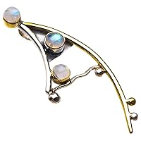 Natural Two Tones 18K Gold Plated Rainbow Moonstone Sail Handmade 925 Sterling Silver Pendant 2.75