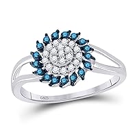 The Diamond Deal 10kt White Gold Womens Round Blue Color Enhanced Diamond Circle Frame Cluster Ring 1/4 Cttw