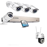 5MP Lite Home Security Camera System with Audio,8 Channel H.265+ CCTV DVR with 1TB HDD,4pcs 1920TVL Cameras&C296 5MP WiFi PTZ Camera,Pan/Tilt Outdoor Camera,Cloud & SD Card Storage