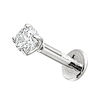 Jewelry Avalanche 14K Gold Diamond Labret Monroe Stud 16G 6mm-8mm Post Flat Disk Bottom Prong Set 2mm Genuine Round Brilliant Cut Diamond Lip Ring Tragus Stud