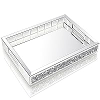 Wocred Mirror Jewelry Organizer fits Dresser Bedroom,Crushed Diamond Bathroom Tray with Handles,Perfume Tray,Decorative Serving Tray for Coffee Table Decor(11”x15”x2”)