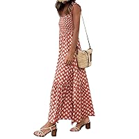 Summer Dresses for Women 2024 Beach Sleeveless Vintage Floral Boho Dress Adjustable Strap Long Sun Dress with Pockets