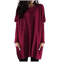 Women's Tops Dressy Casual Fashion Casual Long Sleeve Solid Color Pockets Loose Cotton Tops Undershirt for, S-5XL