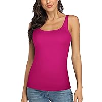 V FOR CITY Women's Cotton Tank Top with Shelf Bra Adjustable Wider Strap Camisole Basic Cami Tanks