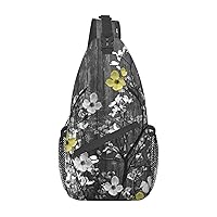 Sling Backpack,Travel Hiking Daypack Floral Wall Art Print Rope Crossbody Shoulder Bag
