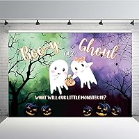 MEHOFOND 7x5ft Halloween Gender Reveal Backdrop Boo-Y or Ghoul What Will Our Little Monster Be Little Ghost Background Gender Reveal Party Banner Decoration Supplies Photo Booth Props