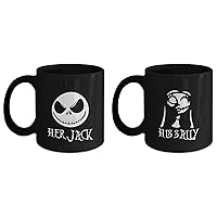 Halloween Couple Coffee Mug - Her Jack His Sally - Funny Witch Pumpkin Creepy Skull Scary Ghost Monster Nightmare Creepy Dracula Valentine Gift