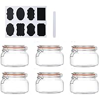 Encheng 16 oz Glass Jars With Airtight Lids And Leak Proof Rubber Gasket,Wide Mouth Mason Jars With Hinged Lids For Kitchen,Glass Storage Containers 6 Pack