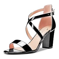 Castamere Women High Chunky Block Heel Peep Open Toe Cross-Strap Sandals Wedding Party 3.3 Inches Heels