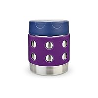LunchBots Thermal 8 oz Triple Insulated Thermos - Hot 6 Hours or Cold 12 Hours - Leak Proof Thermos Soup Jar - All Stainless Interior - Navy Lid - Purple Dots