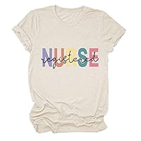 Women's Nurse Registered T Shirt Funny Nurse Shirt Casual Short Sleeve Tops Funny Letter Graphic Shirts Nurse Gifts