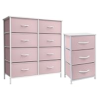 Sorbus Kids Dresser with 8 Drawers and 3 Drawer Nightstand Bundle - Matching Furniture Set - Storage Unit Organizer Chests for Clothing - Bedroom, Kids Rooms, Nursery, & Closet (Pink)