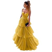 Women's Tiered Tulle Prom Dresses 2024 Long Ruffles Bow Spaghetti Straps Corset Formal Evening Party Gowns