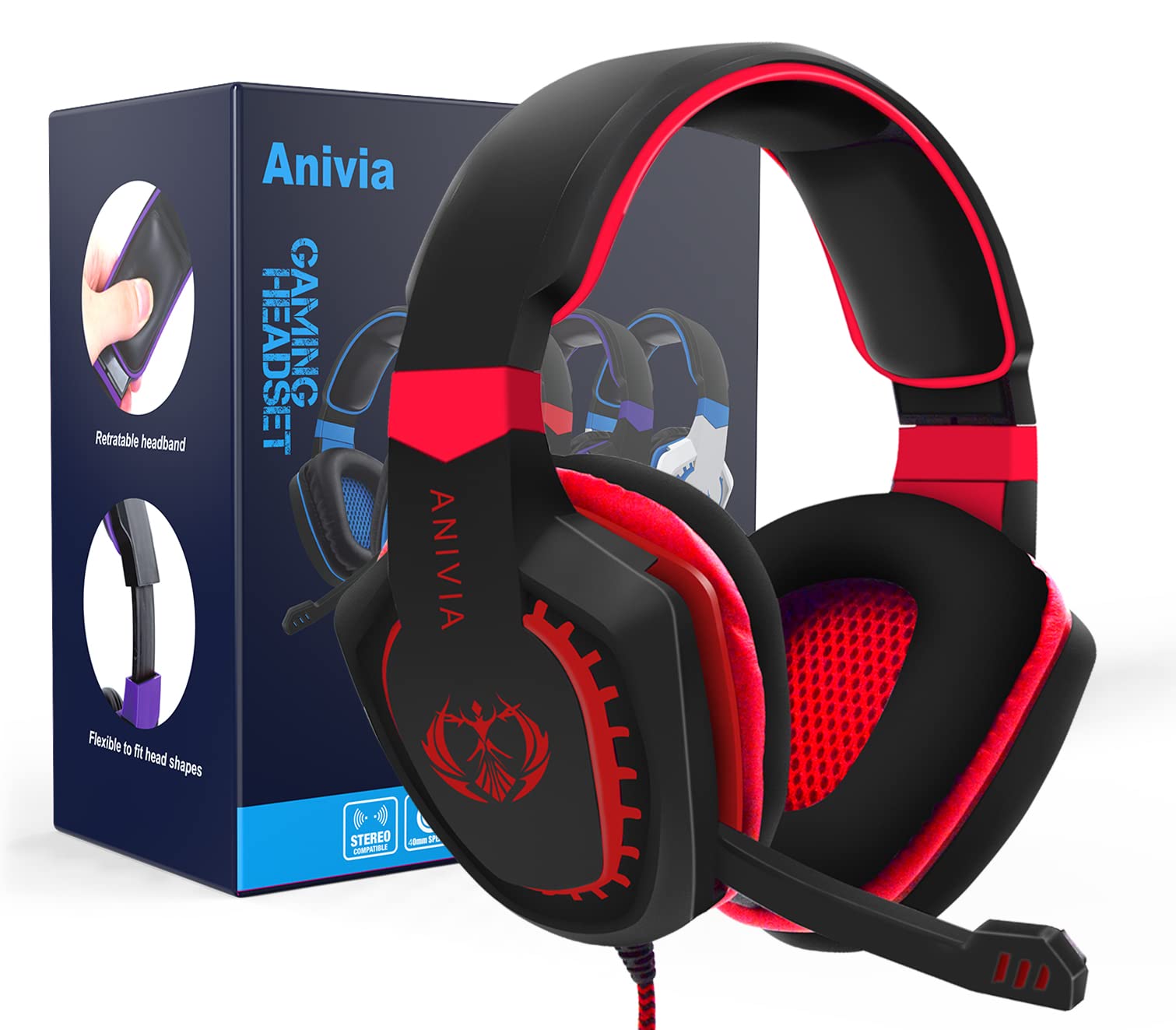 Anivia AH28 Over Ear Headphones Wired Stereo Computer Headsets Gaming Headset with Mic, Bass with Volume Control, Noise Isolating for Multi-Platforms