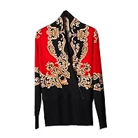 Women's Wool Floral Printed Sequins Decoration Slim Knitted V Neck Long Sleeve Warm Pullover Sweater Tops 037