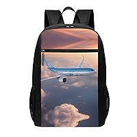 Beautiful Sky Airplane Print Simple Sports Backpack, Unisex Lightweight Casual Backpack, 17 Inches