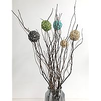 Dried Willow Vase Filler Curly Willow Branches with Rattan Balls for Xmas Decoration, Decorative Sticks Twigs for Vases DIY Crafts Christmas Wedding (Natural)