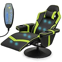 MoNiBloom Massage Gaming Recliner Chair with Speakers PU Leather Home Theater Seating Single Bedroom Video Game Sofa Recliners Ergonomic Gaming Couch with Detachable Neck Support and Footrest, Green