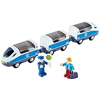 Hape E3728 Intercity Train Toy , Kids Train Toy Set with Accessories, 3 x Open/Close Magnetic Carriages, Passenger and Driver Figurines Included, Multicolor, 10.63