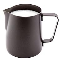 Restaurantware Met Lux 12 Ounce Milk Pitcher 1 Durable Frothing Cup - For Adding Milk or Latte Art Barista Tool For Espressos or Cappuccinos Black Stainless Steel Milk Frothing Pitcher