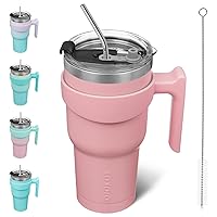 BJPKPK Tumbler With Handle 30 oz Tumbler With Lid And Straw Reusable Stainless Steel Travel Mug Insulated Coffee Cups,Light Pink