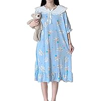 Cute Cartoon Nightgowns for Women Girls Short Sleeve Nightshirts Soft Sleepwear Pajamas House Dresses