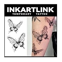 Tattoo Tech, 2 Sheets Medium Semi Permanent Tattoo, Adult Art Design Temporary Tattoos, Lasts 1-2 Weeks, Waterproof, Realistic Look, No Adhesive, No Reflection (Butterfly Design)