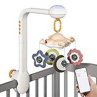 Baby Crib Mobile, Crib Toys with Projection Night Light, Music and White Noise, Soft Plush Mirror Hanging Toys,Mute Spin Motor Nursery Toys for Infant 0 3 6 9 Month Newborn Xmas Gift