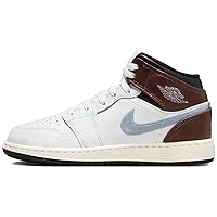 Air Jordan 1 Mid SE Big Kids' Shoes (FQ8162-142, White/Black/Sail/Blue Grey) Size 5