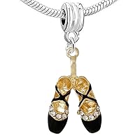 Ballerina Ballet Shoes Bead for Snake Chain Charm Bracelet (Black Ballet Shoes)