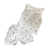 Toddler Boy Fall Outfit Toddler Baby Clothes Summer Outfit Sleeveless Geometric Pattern Two Piece Set (White, 4-5 Years)