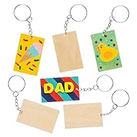 Baker Ross AW598 Wooden Rectangle Keyring Kit - Pack of 4, for Kids to Assemble and Attach to Key Rings and Bags