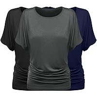 3-Pack Tunic Tops for Women- Short Sleeve Business Casual Dolman Oversized T Shirts Loose Fit Made in USA