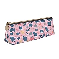 Cats Printed Patterns Pen Case Small Pencil Bag Triangle Pu Leather Pen Pouch Pen Bag Storage Bag With Zipper