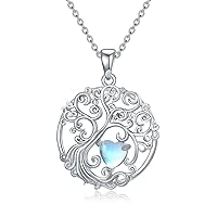 WINNICACA Tree of Life Necklace Sterling Silver Heart Moonstone Family Tree Pendant Jewelry Anniversary Mother's Day Birthday Gifts for Women Wife Girlfriend Girls