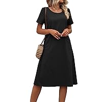 Country Concert Outfits for Women, Womens Loose Solid Color Splicing Short Sleeve Pocket Dresses Dress, S, XXL