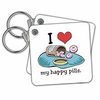 3dRose Key Chains Funny I Love My Happy Pills Anti-Depressant Humor (kc-102583-1)