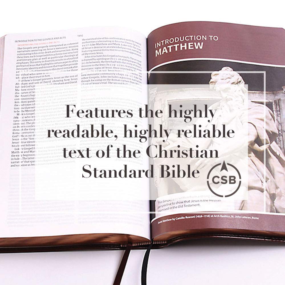 CSB Study Bible, Brown Genuine Leather, Red Letter, Study Notes and Commentary, Illustrations, Articles, Word Studies, Outlines, Timelines, Easy-to-Read Bible Serif Type